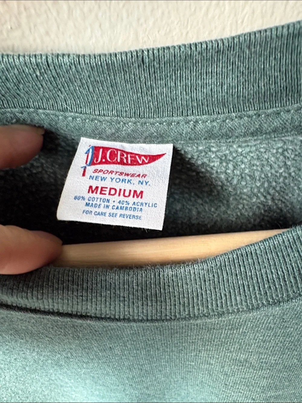 J. Crew Sportswear Men’s Crewneck Green Sweatshirt With Kangaroo Pocket Medium